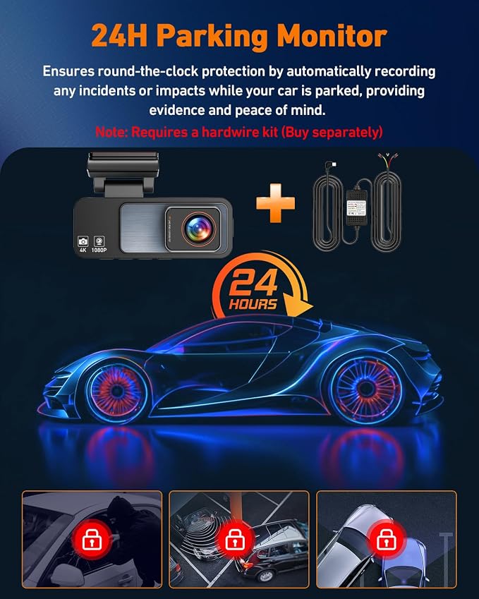 Dash Cam Front and Rear, 4K Dash Camera for Cars Built-in 5G WiFi & GPS, 3.2" IPS Screen Dash Cam W/ 64GB Card, Dual Dashcam W/G-Sensor, Loop Recording, WDR, Night Vision,24H Parking Monitor