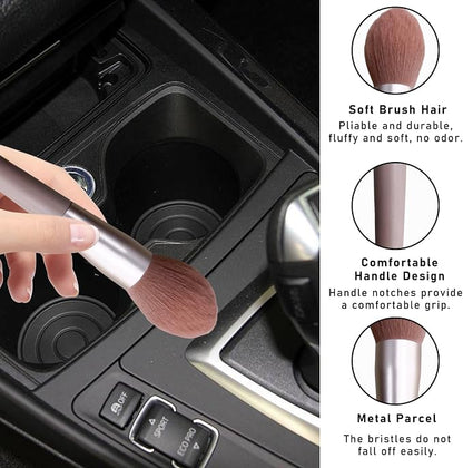 Dickno 2PCS Car Interior Dust Brush, Soft Scratch Free Auto Detailing Brushes, Universal Vehicle Interior Cleaning Tool for Automotive Dashboard, Air Vents, Leather (Long Pink)