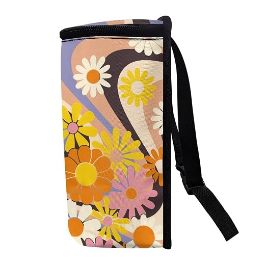 Boho Flower Hippie Daisy 70S 80S Wavy Swirl Y2K Aesthetic Car Accessories for Women Car Trash Can for Back of Seat Leak Proof Garbage Can with Lid and Zipper Collapsible Trash Bin Hanging