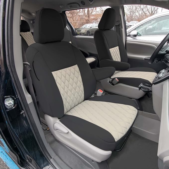 FH Group Custom Fit Car Seat Covers Specifically Made for 2011-2020 Toyota Sienna 7-8 Seater with Ultraflex Neoprene Water Resistant Automotive Seat Covers - Front Set Beige