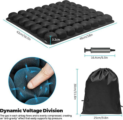 Inflatable Travel Seat Cushion, Airplane Seat Cushion for Long Flights & Car Rides, Portable Air Pad with Built-in Pump, Ergonomic Tailbone Buttocks Pain Relief for Office Chair, Wheelchair, Stadium