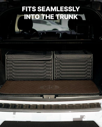 Owleys Trunk Storage 17.7" Collapsible Crate For Groceries, Tools & Travel Gear - Eco-Leather Car Organizer With Magnetic Lid - Practical Birthday Gift For Men (Highway 17)