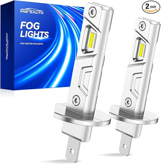 Marsauto H1 Fog Light Bulb, 600% High Bright H1 Fog Lights, 6500K White Strong Penetration, 60000 HRS+ Lifespan, Upgraded 1:1 Mni Size Led Bulb for Car, Truck, SUV, Side Marker & Parking Light Combos