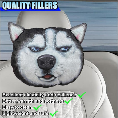Cute Husky Dog Car Headrest Pillow- Memory Foam Car Neck Pillow Auto Seat Cushion of Headrests for Pain Pressure Relief- Cartoon Neck Support Cushion with Adjustable Strap for Most Cars (Husky)