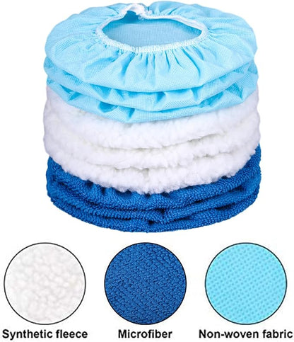 Mudder 20 Pieces Car Orbital Buffer Polisher Pad Bonnet Microfiber Max Bonnet Polishing Buffing Pad Cover(Sapphire Blue,7-8 Inches)