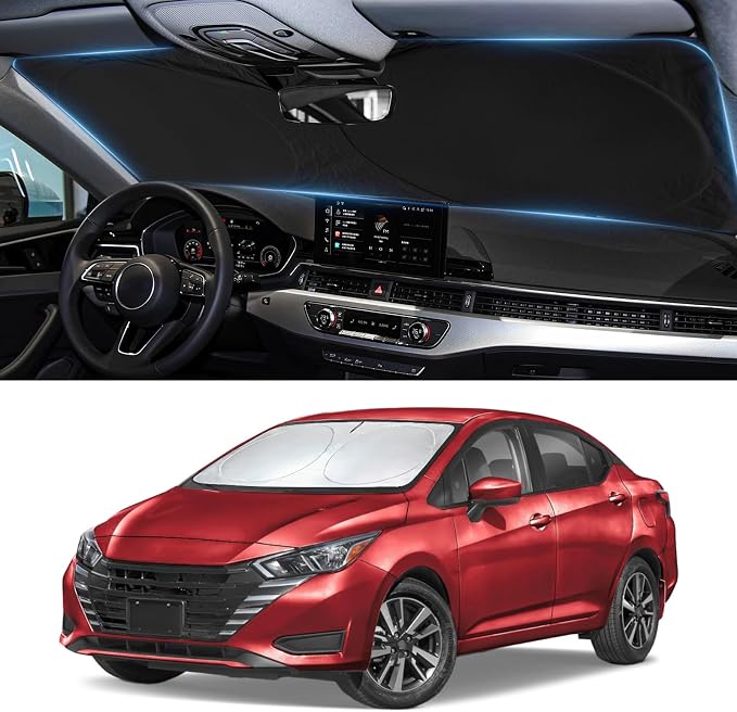 Sun Shade for Nissan Versa Windshield Sunshade Custom Fit for Nissan Versa 2020 2021-2024 2025 Accessories Foldable Front Window Cover UV Bloker Sun Visor Protector