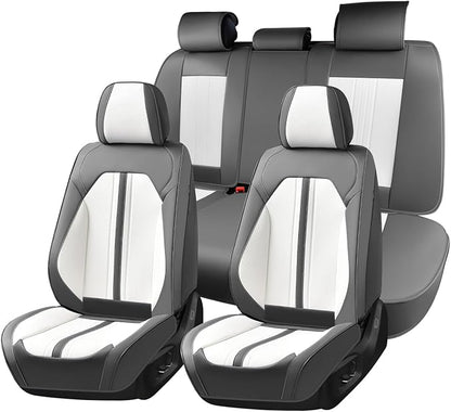 Huidasource Automotive Seat Covers, Luxury Faux Leather Seat Covers Leather, Velcro Adjustable, with Airbags, Child Seat, Cooling＆Heating, Universal Fit for Most Cars, Vans, Trucks, SUVs, Gray＆White