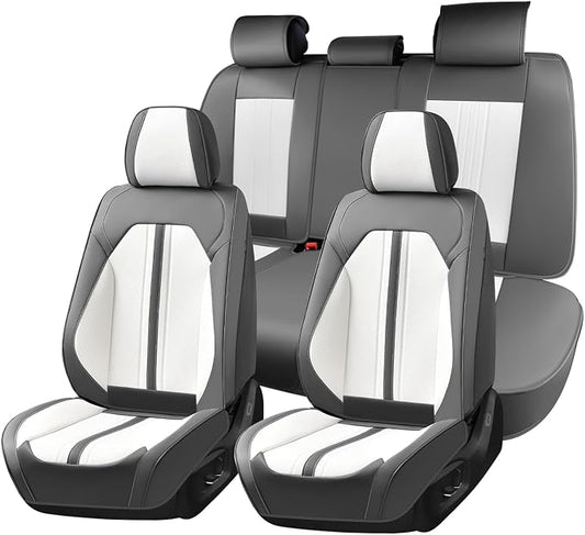 Huidasource Automotive Seat Covers, Luxury Faux Leather Seat Covers Leather, Velcro Adjustable, with Airbags, Child Seat, Cooling＆Heating, Universal Fit for Most Cars, Vans, Trucks, SUVs, Gray＆White