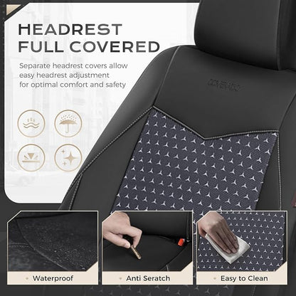 Coverado Front Seat Covers, Breathable Mesh & Leather Car Seat Protectors, Black Driver Seat Cover, Car Seat Cushions, Universal Automotive Seat Covers Fit for Most Sedans SUV Truck, Black