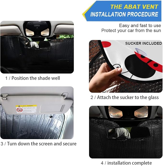 Ladybugs Flower Car Windshield Sun Shade Red Scarab Foldable UV Ray Sun Visor Protector Sunshade to Keep Your Vehicle Cool (55" x 27.6")
