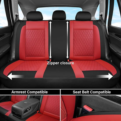 Coverado Universal Leather Seat Covers Full Set for 5 Seats – Waterproof, Durable All-Weather Protector for SUV, Pickup Truck, Sedan （Red）