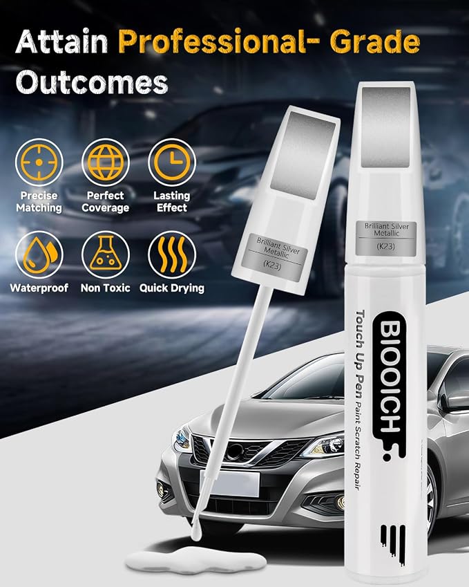 Touch Up Paint Pen Exact Color Match Car Chip and Scratch Repair (for Nissan, Brilliant Silver Metallic(K23))