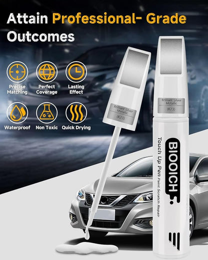 Touch Up Paint Pen Exact Color Match Car Chip and Scratch Repair (for Nissan, Brilliant Silver Metallic(K23))