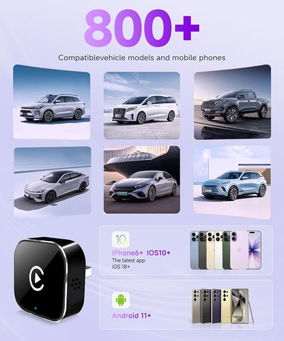 Upgrade 2 in 1 Mini Wireless Car Play Adapter Support Apple CarPlay and Android Auto, Fit for Convert Wired to Wireless, Auto Connect for Daily Commute, Plug and Play Dongle (Black, 2 in 1)