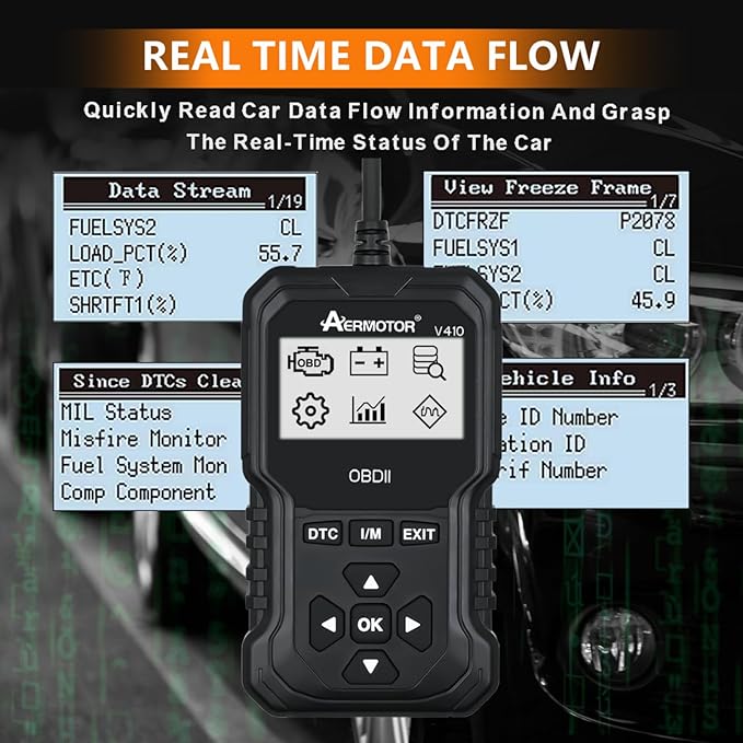 OBD2 Scanner, V410 Car Scanner Diagnostic Tool: Engine Fault Code Reader Scan Tool with Live Data/Freeze Frame for All OBDII Cars After 1996,Black