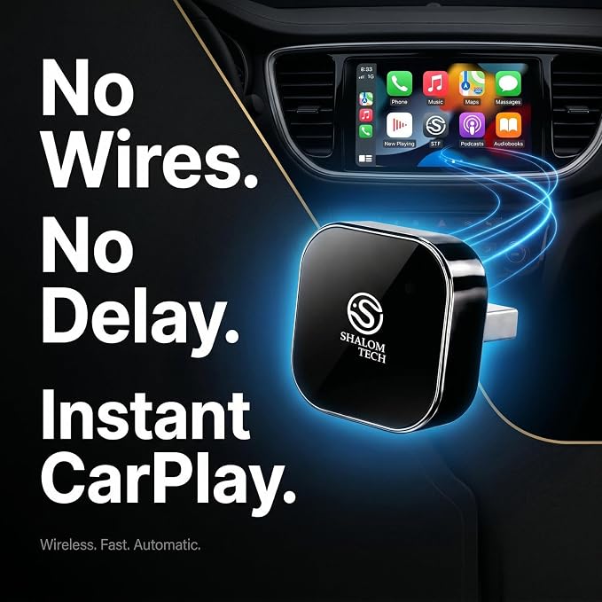 2-in-1 Wireless CarPlay & Android Auto Adapter, Wired to Wireless Adapter for Factory Wired CarPlay Vehicles, 5.8GHz WiFi, Bluetooth 5.3, Fast Auto-Connect – Black