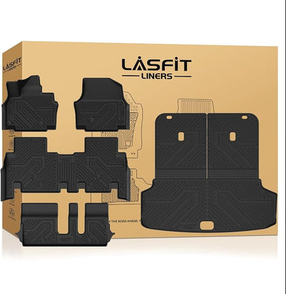 LASFIT Floor Mats & Cargo Mats for KIA EV9 2026 2025 2024 (Only Fit for 7-Seats), All Weather TPE Custom Fit Kia EV9 2024-2026 Full Set Car Accessories Floor Liners