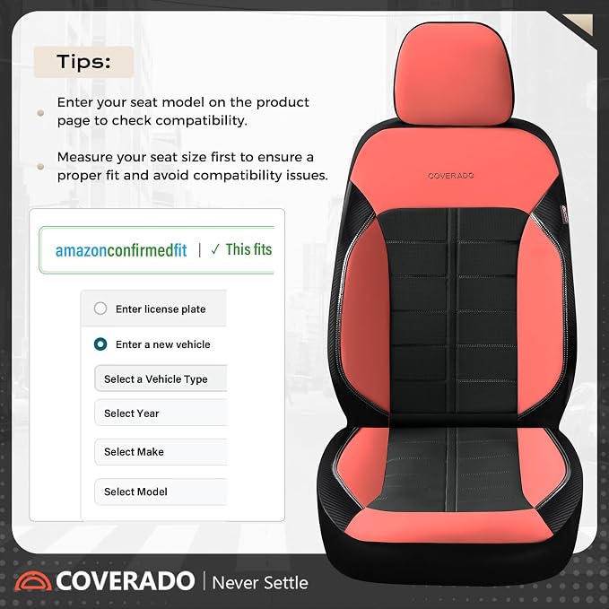 Coverado Leather Seat Covers Front and Rear Seat Cover 5 Seats Automotive Waterproof Car Seat Covers Universal Fit for Most Cars SUV Trucks, Red&Black
