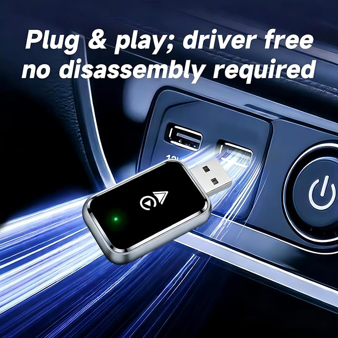 Wireless CarPlay Adapter for iPhone & Android, Plug and Play Bluetooth Dongle Wired to Wireless Apple Car Play Adapter, USB-A & Type-C Port, Fast Connection