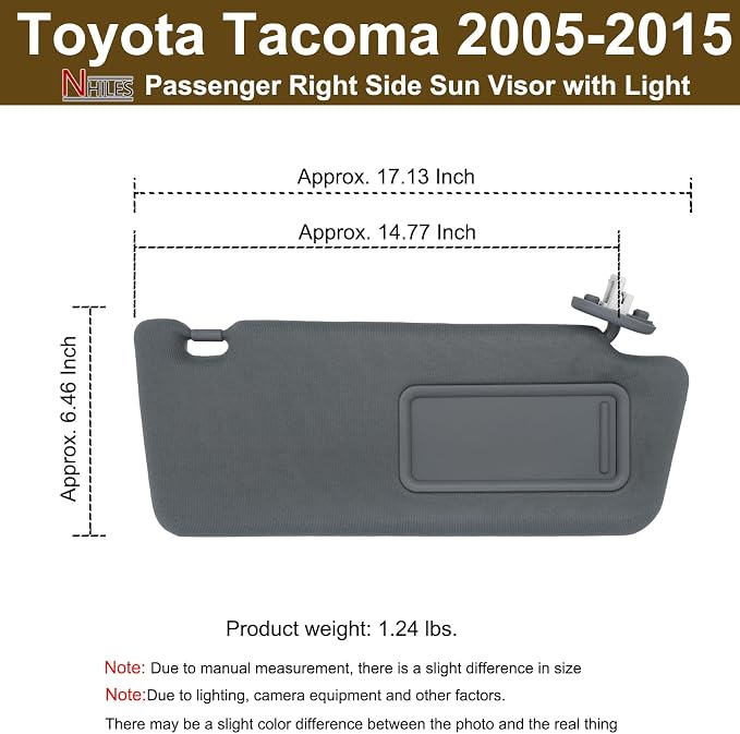 NHILES Passenger Right Side Sun Visor Replacement Fits for Toyota Tacoma 2005-2015 Sunshade with Light 7431004120B0 Color Dark Gray