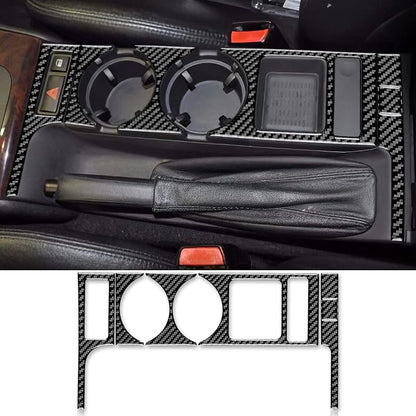 AIRSPEED Carbon Fiber for BMW E46 1998-2006 Gear Shift Warning Button & Cup Holder Trim – Black Carbon Fiber Interior Panel Deco Cover