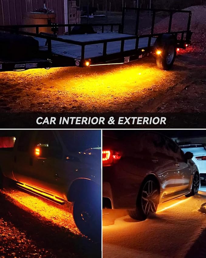 Keiurot 12V Led Light Strip 24" Connectable Amber Led Strip Lights for Cars Boat Marine Golf Cart Trucks Waterproof Interior & Exterior, 4Pack