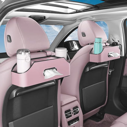 HOLDCY Car Back Seat Organizer with 2 Drink Cup Holder - Tissue Box and Storage Box Hook - Multi-functional Storage - Great for Kids and Travel (Pink)