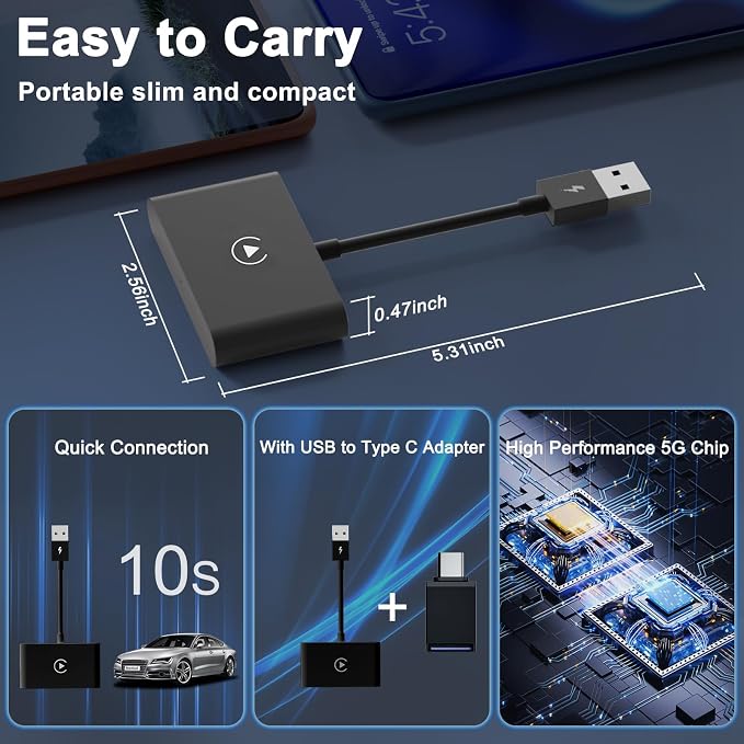 CarPlay Wireless Adapter, Converts Factory Wired CarPlay to Wireless, 2026 Upgrade Wireless Carplay Adapter for Cars from 2015 & iPhone iOS 10+