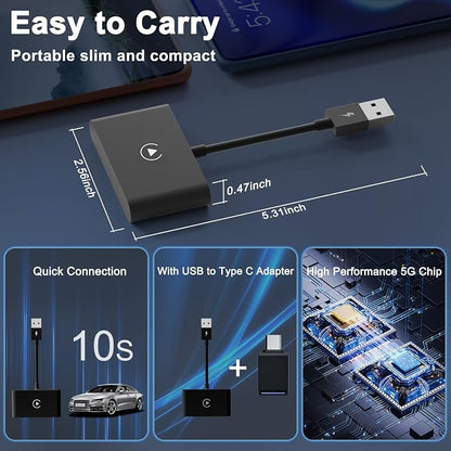 CarPlay Wireless Adapter, Converts Factory Wired CarPlay to Wireless, 2026 Upgrade Wireless Carplay Adapter for Cars from 2015 & iPhone iOS 10+