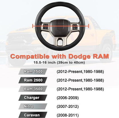 West Llama Customized Auto Car Steering Wheel Cover for Dodge RAM 1500 2500 3500, 15.5-16 inch (Black-Large Size)