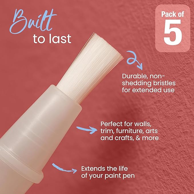Slobproof Replacement Brush Tips for Refillable Touch-Up Paint Pens, Mess-Free, Easy to Install, Tools for Paint Brushes, DIY Home Improvement, Wall, Furniture Repair, Arts and Crafts, Pack of 5