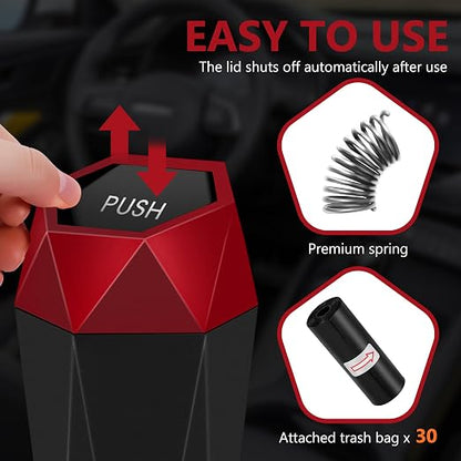 Car Trash Can with Lid - 2-Pack, Interior Accessories for Vehicles, Leakproof Garbage Can with 30 Detachable Trash Bags, Multipurpose Organizers and Storage Solutions for Home and Office