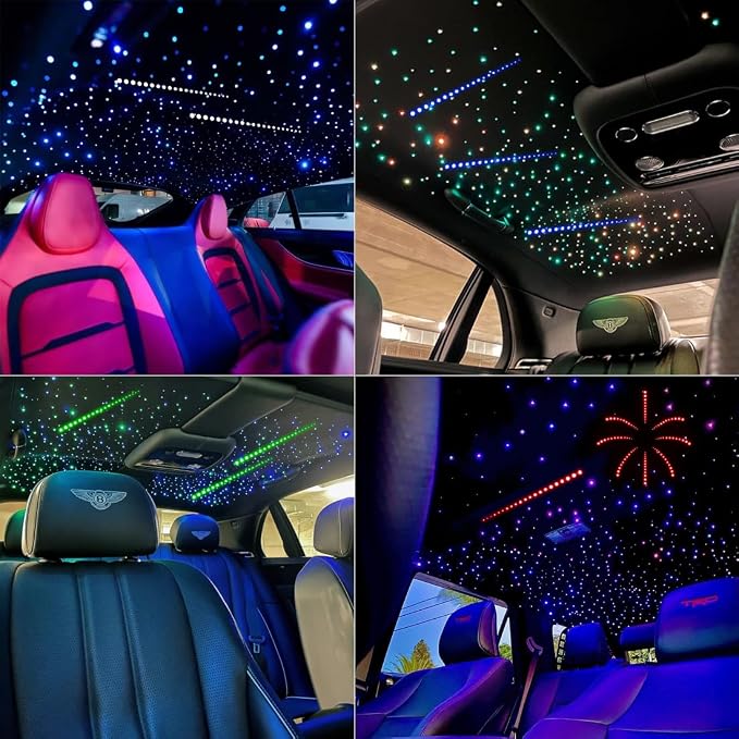 AZIMOM Dual Color 20w Twinkle Fiber Optic Starlight Headliner Kits 600pcs 0.03in 9.8ft, RGB Meteor Shooting Star, Sound Activated Remote APP Control Home Car Ceiling Décor