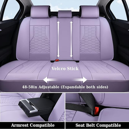 Coverado Car Seat Covers Full Set, Nappa Leather Seat Covers for Cars, Waterproof Automotive Car Seat Covers Interior Accessories Universal Fit Most Sedans, SUVs, Pick-up Trucks (Purple)