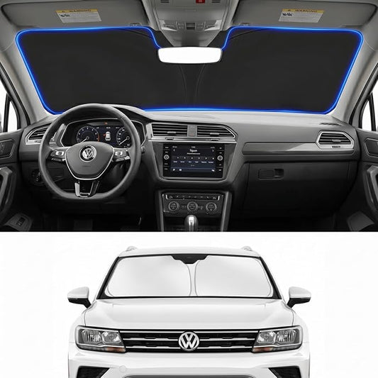 Custom Fit Windshield Sun Shade for Volkswagen VW Tiguan 2018-2026 | Custom Fit Windshield Cover, Blocks UV Rays, Double-Layer Heat Shield, Durable Frame, Easy Fold & Storage