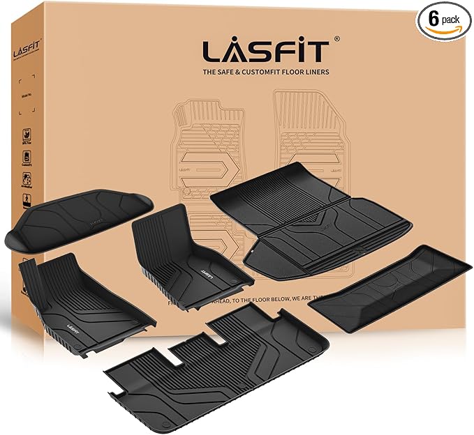 LASFIT Floor Mats & Trunk Mats for Tesla Model S 2021-2025 2026 (Include Plaid Model), All Weather TPE Custom Fit 1-3 Rows & Cargo Liners Full Set Car Mats Accessories, Black