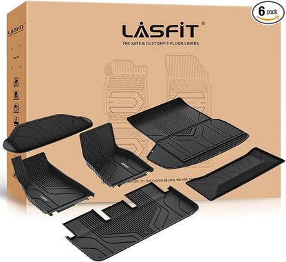 LASFIT Floor Mats & Trunk Mats for Tesla Model S 2021-2025 2026 (Include Plaid Model), All Weather TPE Custom Fit 1-3 Rows & Cargo Liners Full Set Car Mats Accessories, Black