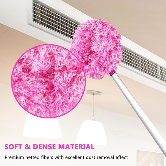 Ceiling Fan Cleaner Duster Reusable Microfiber Ceiling Fan Blade Cleaner Removable Duster with Extension Pole Adjusts 13 to 49.7 Inch for Cleaning Walls Furniture Door Window Top (Rosy White)