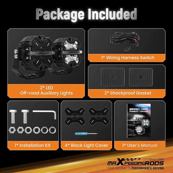 maXpeedingrods 2 X 3.5 Inch Off Road Lights 160W 19200LM, LED Light Bar with 270°Side Shooter,Amber/White DRL for Jeep Trucks SUV Pickup ATV Motorcycles, Spot Light with Black Covers
