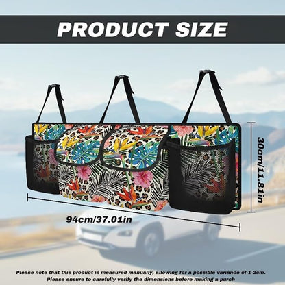 Leopard Print Hanging Car Organizer Collapsible Cargo Storage Bag with 4 Pockets Automotive Interior Cargo Organization Storage Bag Accessories for Cars,SUV,Sedan