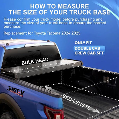 Just-V Hard Tri-Fold Truck Bed Tonneau Cover for Toyota Tacoma 2024 2025 Only Fit Crew Cab 5 FT Bed, Excludes Trail Special Edition Storage Boxes, Upgrade Solid FRP Textured Black
