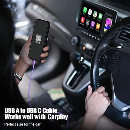 3-Pack Purple [3.3FT+3.3FT+6FT] USB A to USB C Cable，USB to USB C Car Carplay Cable for iPhone 16 15 Pro Plus Pro Max，for iPad Pro/Air/Mini，for Samsung S24/S23/S22/S21，for MacBook Pro/Air and More