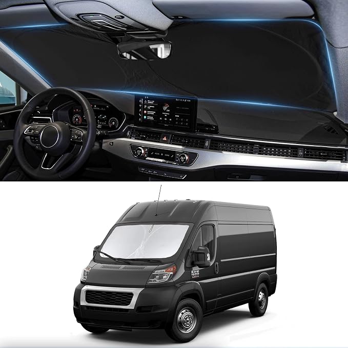 Sunshade for RAM ProMaster Windshield Sun Shade for 2014-2025 2026 Dodge RAM ProMaster Accessorie Full Size Cargo Van Chassis Cab Cutaway Foldable Front Window Shield Sun Visor Protector Reflector