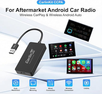 Carlinkit CCPA Wireless CarPlay & Android Auto Adapter, Only for Car with Android Head Unit 4.4.2+, 5.8GHz Dongle with Built-in APK App, Support Wireless Connect & Screen Mirroring, OTA Upgrade