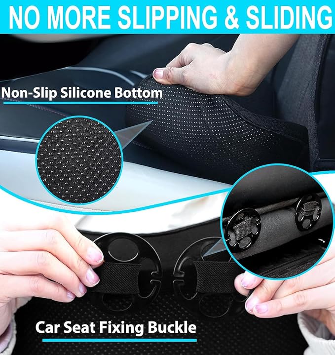 Wedge Car Seat Cushion, Memory Foam Car Truck Coccyx Seat Pillow for Driving - Sciatica and Back Pain Relief - Heightening Wedge Cushions for Car Driver Office Lumbar Tailbone Support