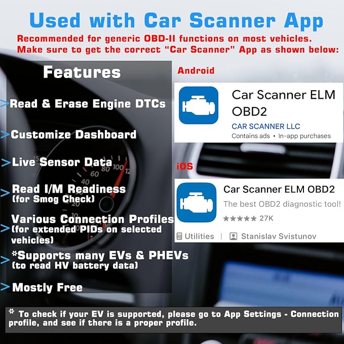 Veepeak OBDCheck BLE+ Bluetooth OBD II Scanner for iOS & Android, Car Check Engine Code Reader Wireless OBD Diagnostic Scan Tool