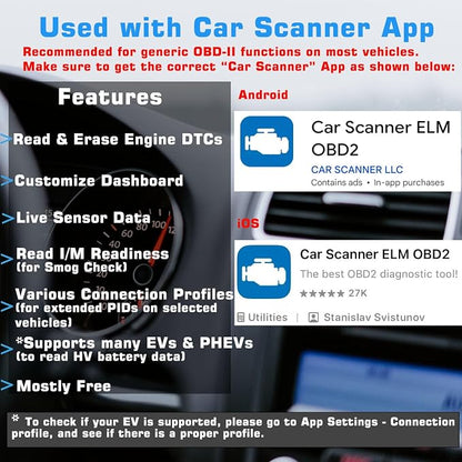 Veepeak OBDCheck BLE+ Bluetooth OBD II Scanner for iOS & Android, Car Check Engine Code Reader Wireless OBD Diagnostic Scan Tool