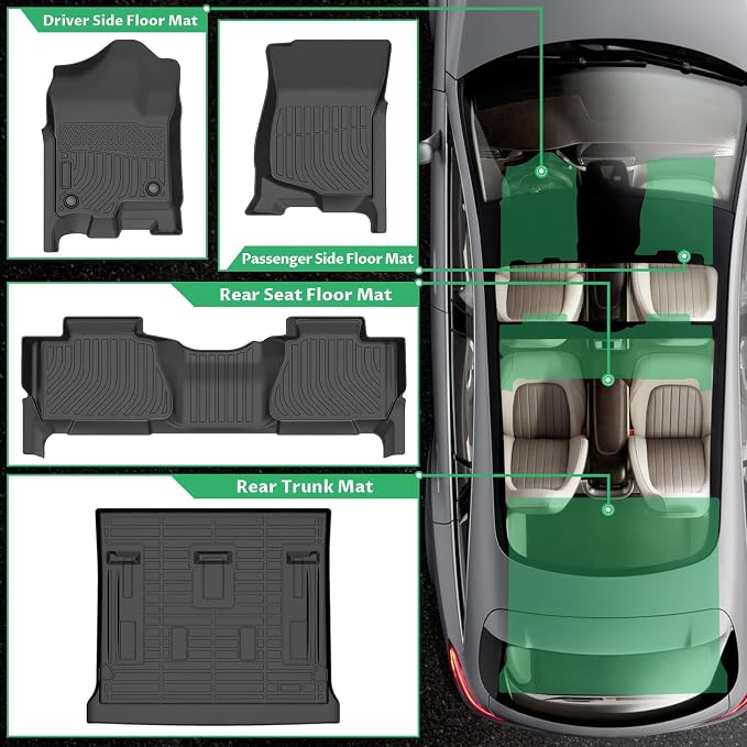 Floor Mats for 2007-2014 Chevrolet Tahoe & GMC Yukon Bench (NOT fit Yukon XL or Hybrid), 8 Seats, TPE All Weather Floor Liners for Chevy Tahoe Floor Mats, Non-Slip Waterproof Cargo Liner
