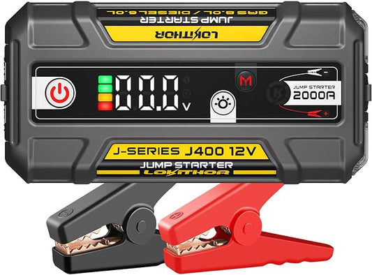 LOKITHOR J400 2000A Jump Starter with ConnectMax Tech,12V Battery Portable Jumper Cable, Lithium Jump Box and Jump Pack for Up to 8.0L Gas and 6.0L Diesel Engines, Power Bank & Smart Digital Screen