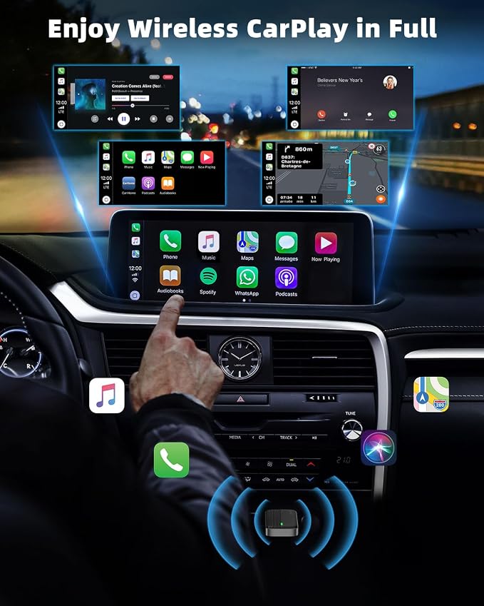 MoKo Wireless CarPlay Adapter for Apple iPhone, Mini Car Play Adapter for iOS 10+ & Cars with Apple CarPlay, Wired Car Play to Wireless, Fast Response Stable Control No Delay Not for Android,BlackGry